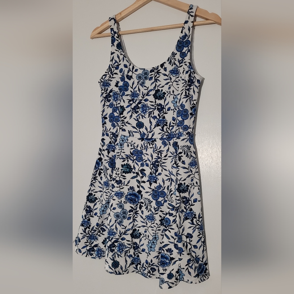 Blue Floral Fit and Flare Dress